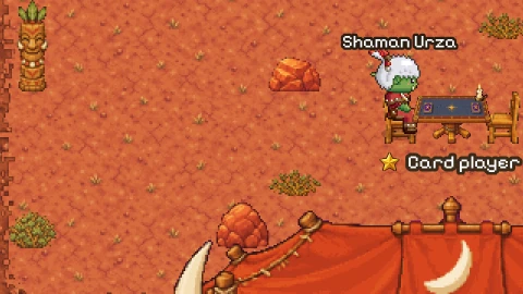 The Badlands in the game: Shaman Urza at a card table on the red earth of the Orcs' war camp, and the top of the Warchief's tent.